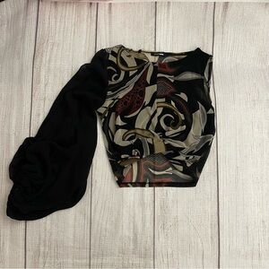 FASHION NOVA Women’s Black Multicolor Abstract One Sleeve Blouse Size Small